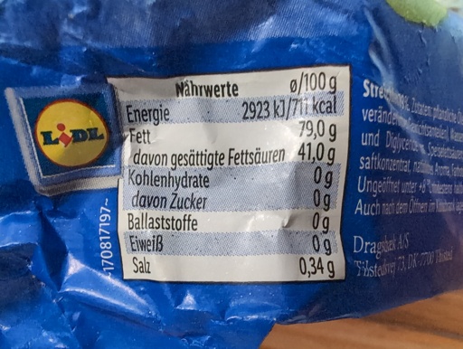 vegan butter's nutritional values table, focusing on the 41.0 g saturated fats for each 100.0 g of the butter